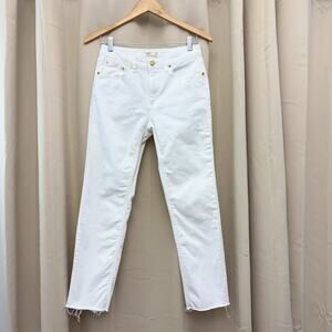 OAT New York Jeans Womens 4/27 White Denim Mid Rise Straight Leg Frayed Raw Hem